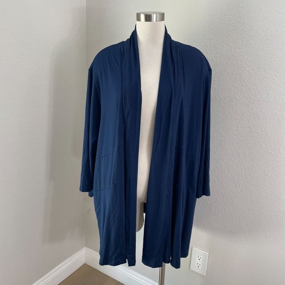 Catherines Womens Plus 5X Open Front Cardigan Navy Blue‎ Lightweight Stretch